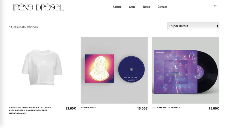 Capture d'écran du site d'Irène Drésel, artiste de musique techno florale
